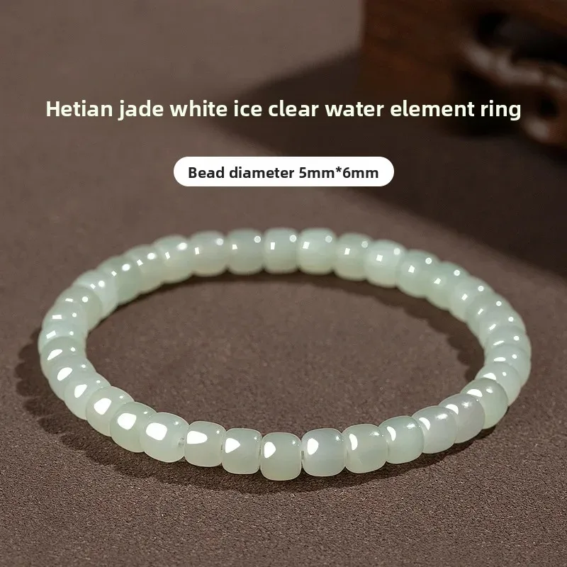 2026 Natural Hetian Jade Bracelet for Women Ice Clear Water Jade Beaded Strand Ice Base Old Type Beads Nice Jewelry White Jade f view 6