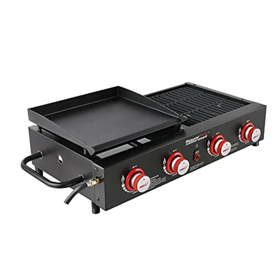 Parrilla y plancha trasera GD4002T de 4 quemadores, parrilla portátil de Gas propano superior plano con salida de 40 000 BTU para patio trasero o O