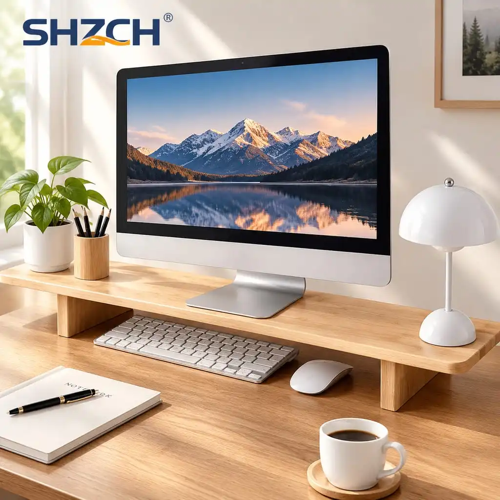 Computer Monitor Stand Riser Wooden Desk Organizer for Office Ergonomic Screen Height Increase Rack PC and Laptop Storage Shelf
