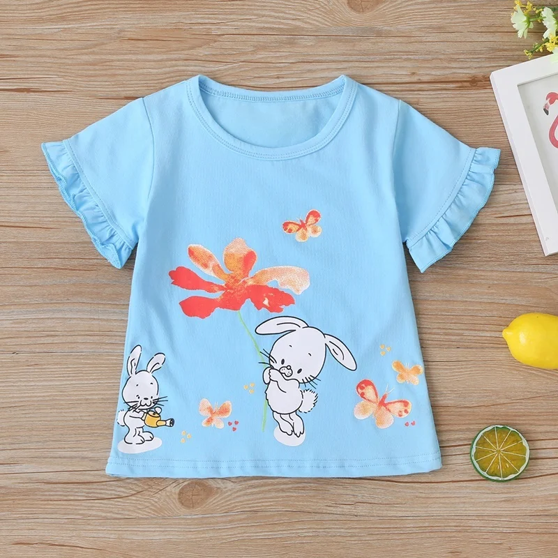 New Cotton Kids T-Shirt Children Summer Short Sleeve T-Shirts for Girls Clothes Cat Rabit Butterfly Baby T Shirt Toddler Tops