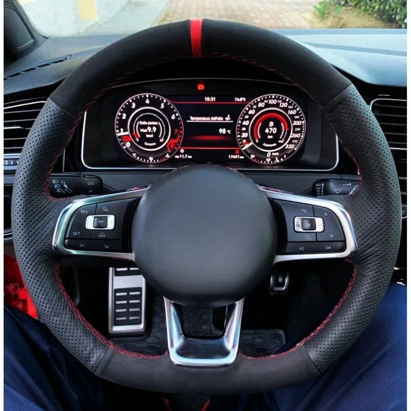 Customization Hand Sewing Suede Leather Car Steering Wheel Cover For Volkswagen Golf 7 Golf R MK7 Polo GTI Scirocco 2015 2016