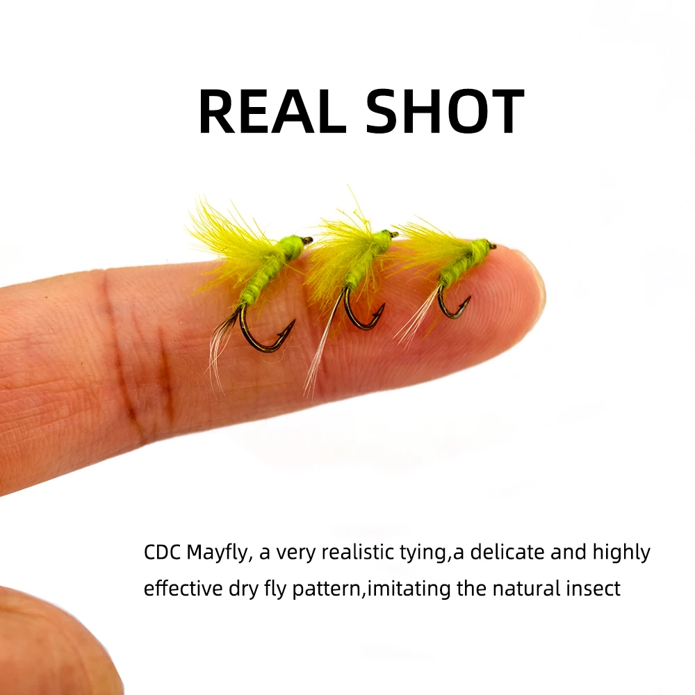 ويفريو 6 قطع # 12 # 14 # 16 أصفر CDC ريشة الجناح Mayfly صغيرة جافة الذباب نهر غاسل يطير الصيد إغراء الطعم لسمك السلمون المرقط #6