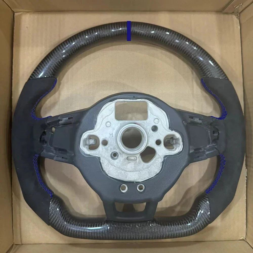 For VW MK6 MK7 7.5 GTI R Polo 2013-20 Alcantara Blue Stitching Carbon Fiber Blue Back Label RLINE Steering Wheel Assembly