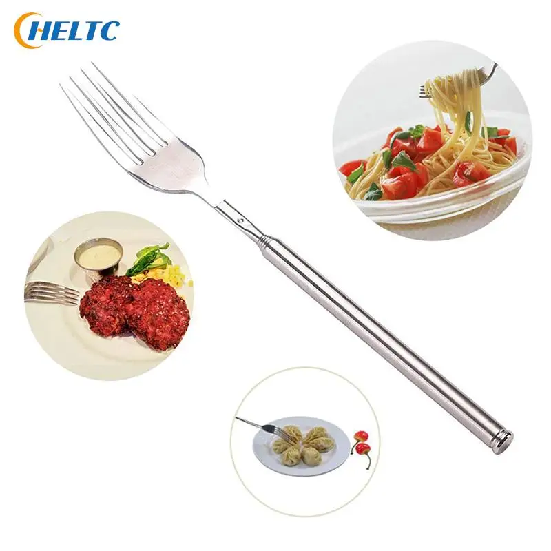 Dinner Fork Stainless Telescopic Extendable Fork Spoon Fruit Dessert Long Cutlery ForkBBQ Meat Fork Kitchen Dinnerware Tableware