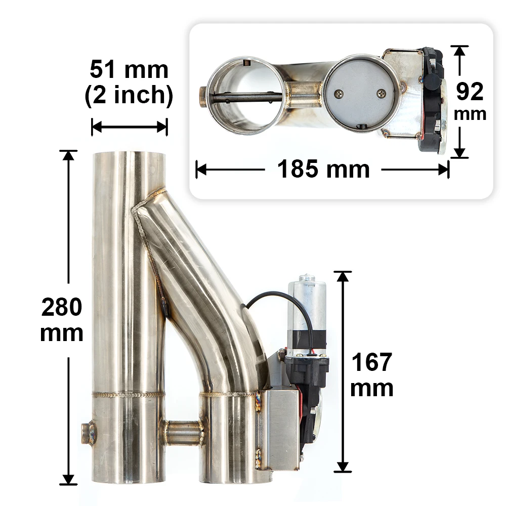 Universelles Y-Rohr-Set mit elektrischem Auspuff, EIN/AUS, Doppelventil mit Controller, Ausschnittrohr-Set aus Edelstahl 304, Edelstahl – Detail 5