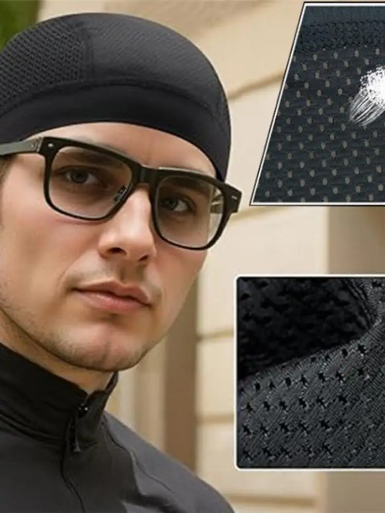 AliExpress NONE Outdoor Thin Mesh Skull Beanie Cap Sun Protection Breathable Cycling Helmet Liner Cap Solid Color Quick Dry Summer Cycling Cap