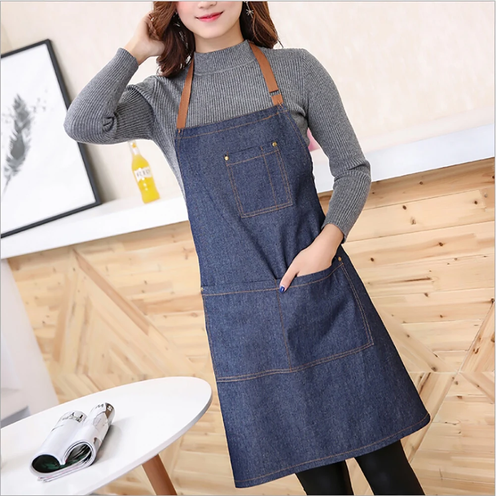 cotton Hot Antifouling Aprons Unisex Uniform Denim Cowboy Simple Chef Cooking Aprons for Women  Kitchen Apron