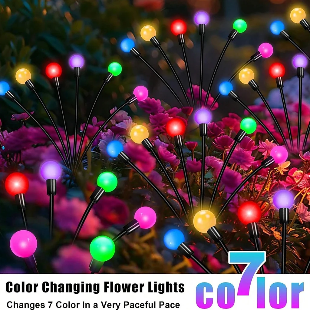 2 pcs 10/8/6 LED Solar Firefly Lights Outdoor Waterproof LED Garden Decorative Lamp Auto On/Off for Lawn Patio Yard Party Wedding Decoration