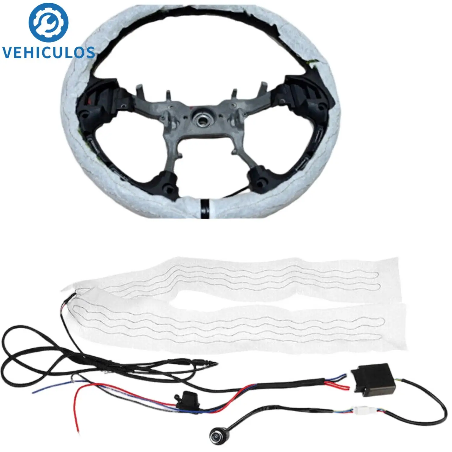 

1Set Car Winter Heated Steering Wheel Cover DIY Kit Heater Pad 6 level 25in Universal Flocking Cloth 60cm x 9cm Heating Mat