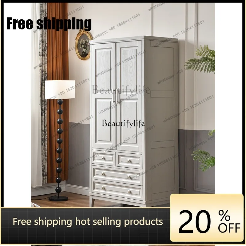 JJ American modern light luxury solid wood wardrobe storage 2 doors 4 doors 6 doors combination wardrobe, ash wood