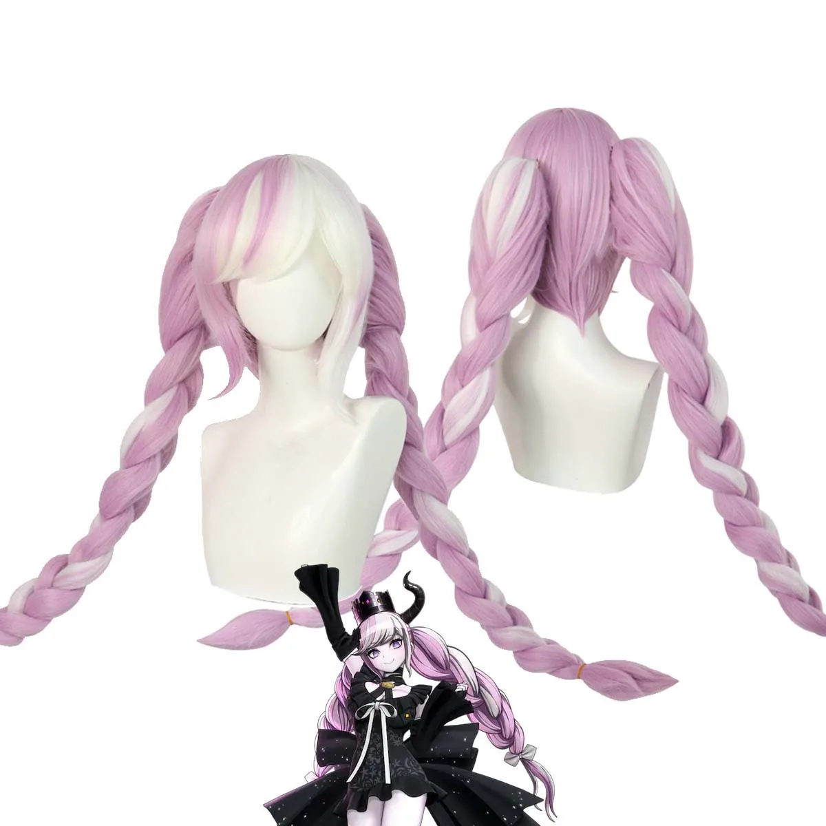 Women Halloween Party Game Master Detective Archives: Rain Code Death God Shinigami Cosplay Purple Mix White Hair Wig