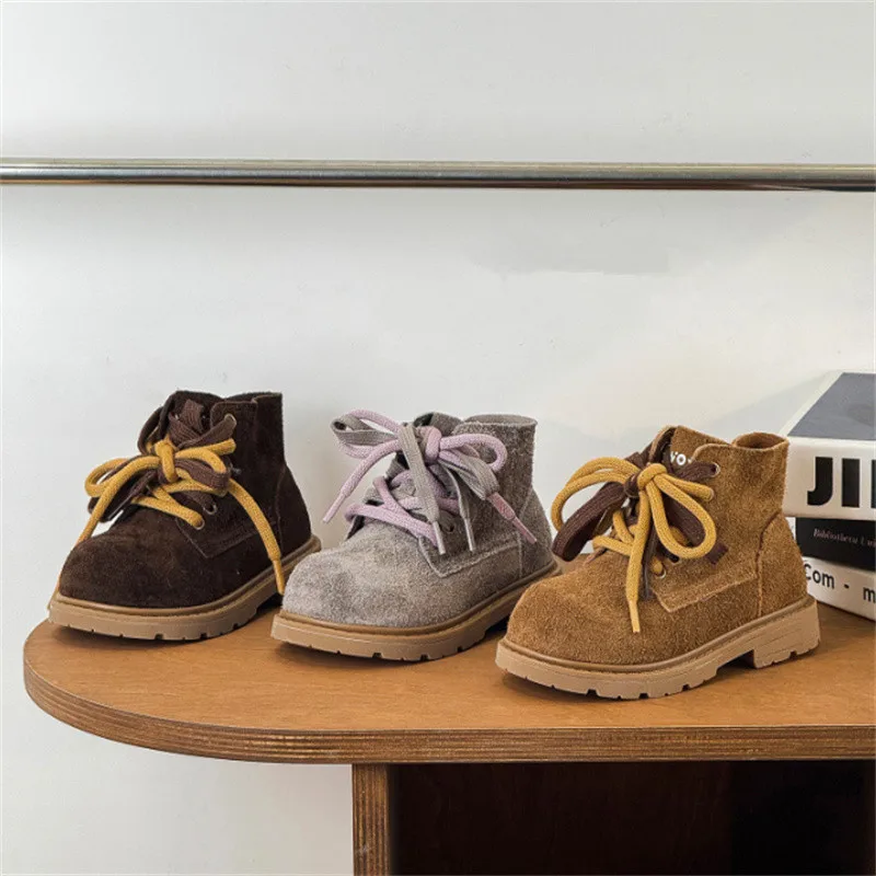 

Autumn Children's Boots EU 26-37 Genuine Leather Rubber Sole Non-Slip Fashion Girls Boys Shoes 2025 New Arrival