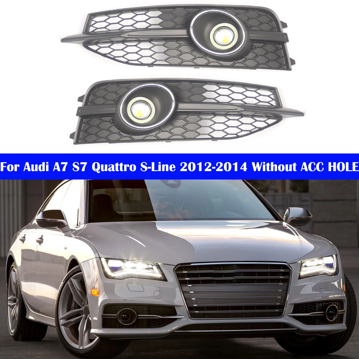 For Audi A7 Quattro S-Line S7 2013-2014 Fog Light Grille 1 Pair Car Front Bumper Headlight Sport Grill Kidney Running Lights