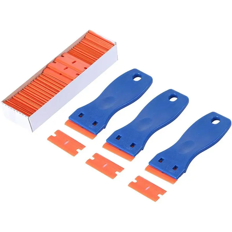 9PCS Plastic Razor Blade Scrapers & 300 PCS 1.5 Inch Double Edge Plastic Razor Blades For Auto Window Tint Vinyl Tool