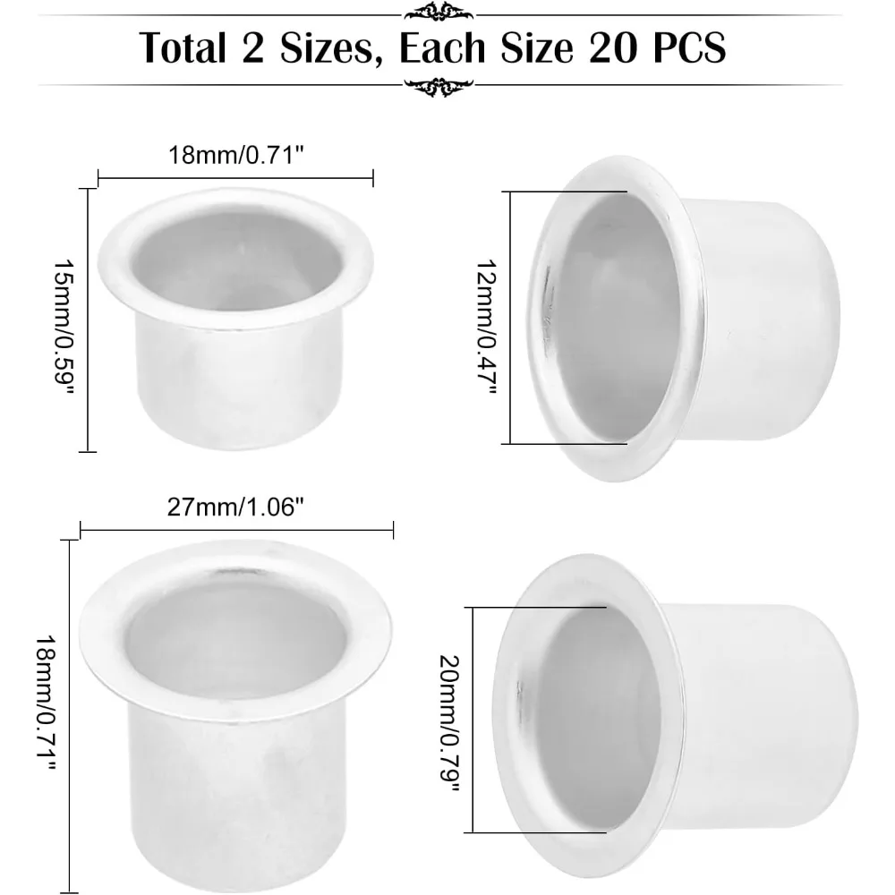40 قطعة شمعة معدنية صغيرة إدراج حامل الشمعدان كوب 2 حجم الألومنيوم شمعة معدنية أكواب بالتنقيط حماة الماسك للشمع
