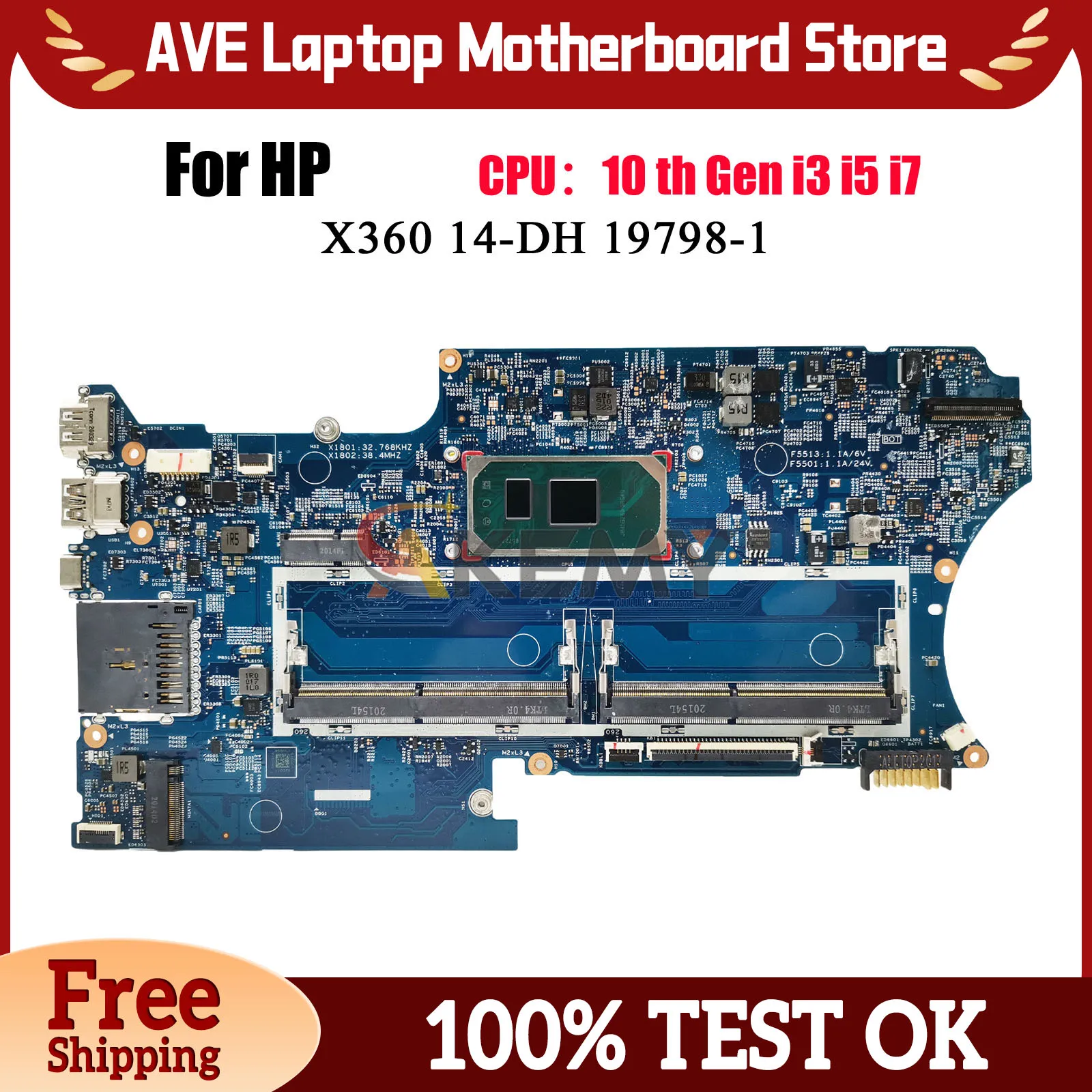19798-1 For HP Pavilion X360 14-DH Laptop Motherboard With i5-1035G1 i7-1065G7 CPU L87921-601 L98473-601 DDR4 100% Fully Tested
