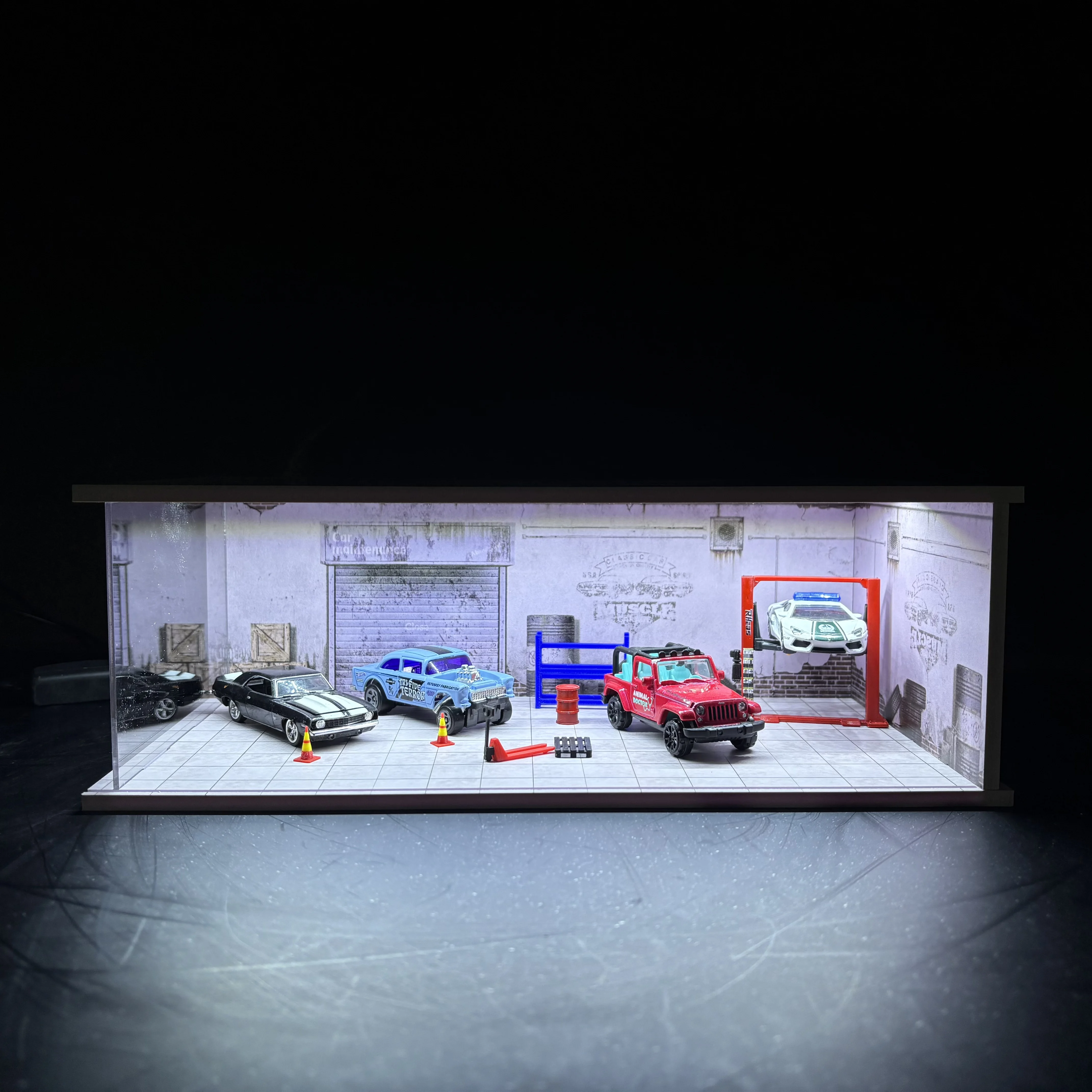 1/64 Auto-Garagen-Diorama Miniatur-Parkplatzmodelle Legierung Auto-Modellautoszenen-Aufbewahrungs- und Präsentationsbox Auto-Modell-Sammelboxen – Detail 16
