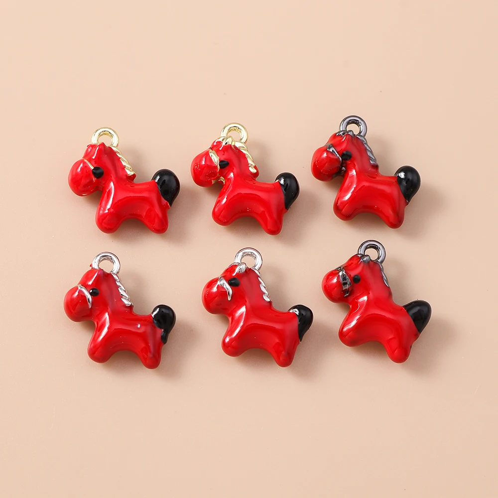 Leslie 5 Stück 15 mm süße Kawaii Red Horse Charms für Anhänger Halskette Ohrringe Armband DIY Schmuckherstellung Zubehör – Detail 2