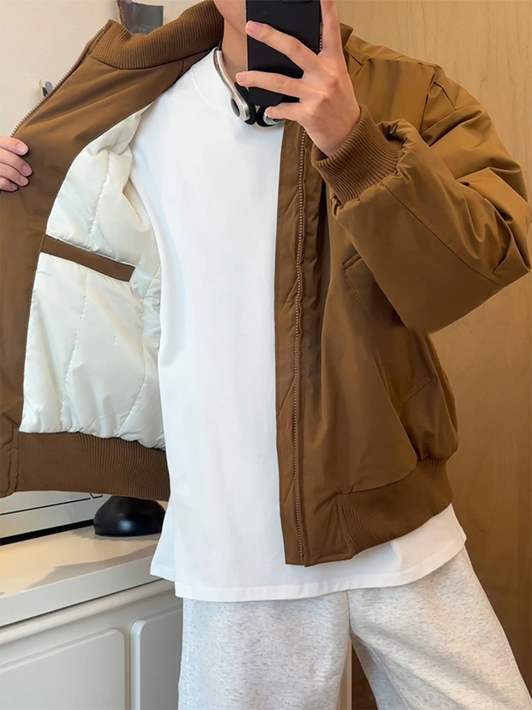 

Khaki Flight Jaet Cotton Padded Baseball Coat Thiened Winter Outerwear Men's Women's ort Sle Zipper Closure Loose Fit