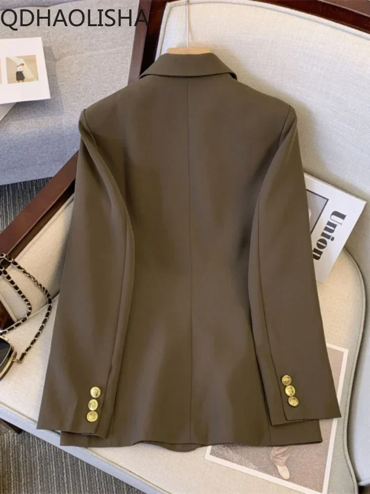 Blazers cáqui preto feminino, casaco solto, dois casacos, senhoras do escritório, jaqueta elegante, roupas da moda, primavera, novo, 2022