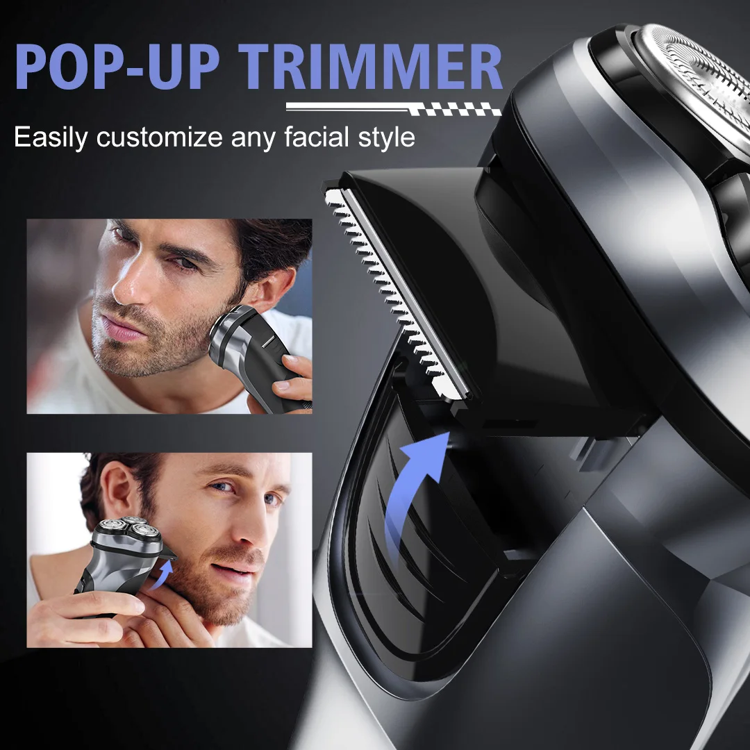 ماكينة حلاقة كهربائية دوارة من Sejoy للرجال من النوع C قابلة لإعادة الشحن ماكينة حلاقة اللحية للاستخدام الرطب والجاف ماكينة قص الشعر