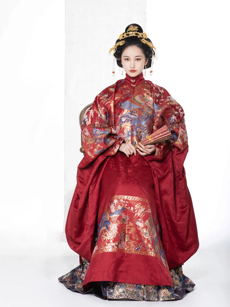 

Новогодний праздничный халат FengJianLin: свадебное платье в стиле династии Мин, ханьфу, золотое плетение, цветочный узор, длинное пальто, юбка-шлейф, женская одежда