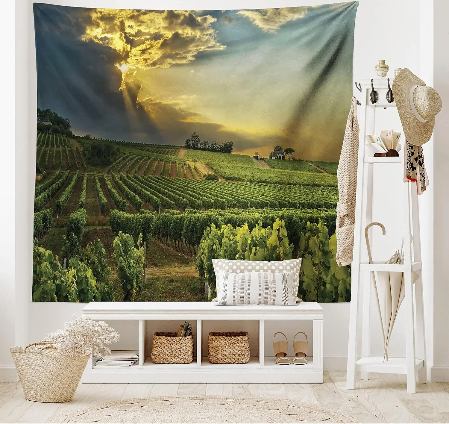 Beautiful Vineyard Sunset Tapestry Wall Hanging Polyester Art Decor Nature Landscape Wine Farm Rustic Decor Gift