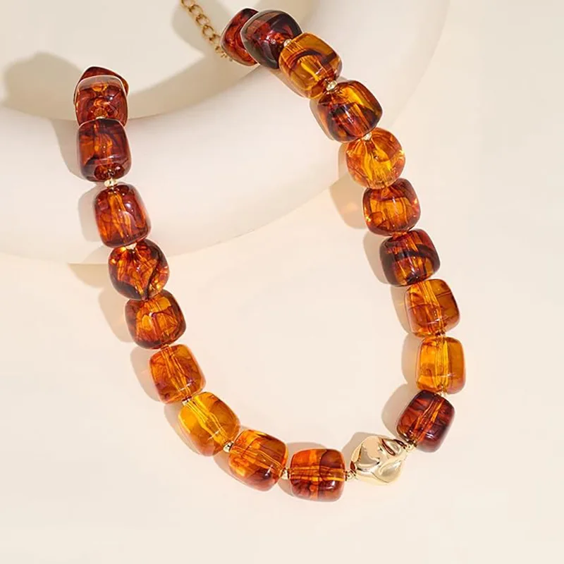 New Product Boasts Contrasting Color Square Resin Beads Bracelet Acrylic Necklace Stainless Steel Fashion Jewelry