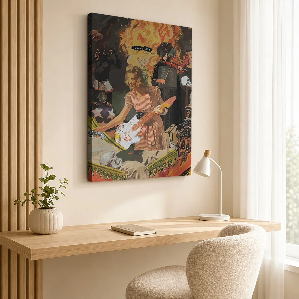 Green Day Insomniac Album Cover Framed Canvas Poster Customized Photo Surreal Layered Illustrations Wall Art For Rehearsal Room
