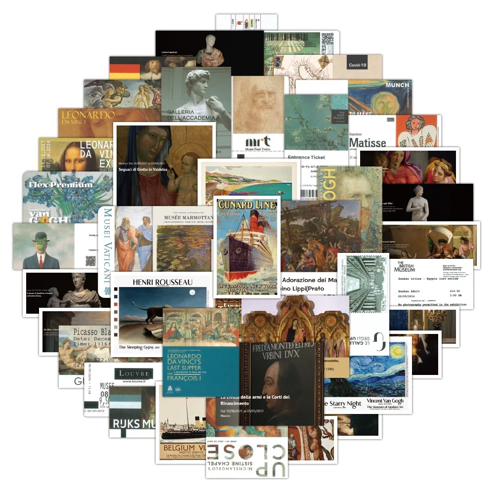 50Pcs Vintage Oil Painting Stickers For Graffiti Laptop Luggage Motorcycle Decal Papery Pop Store
