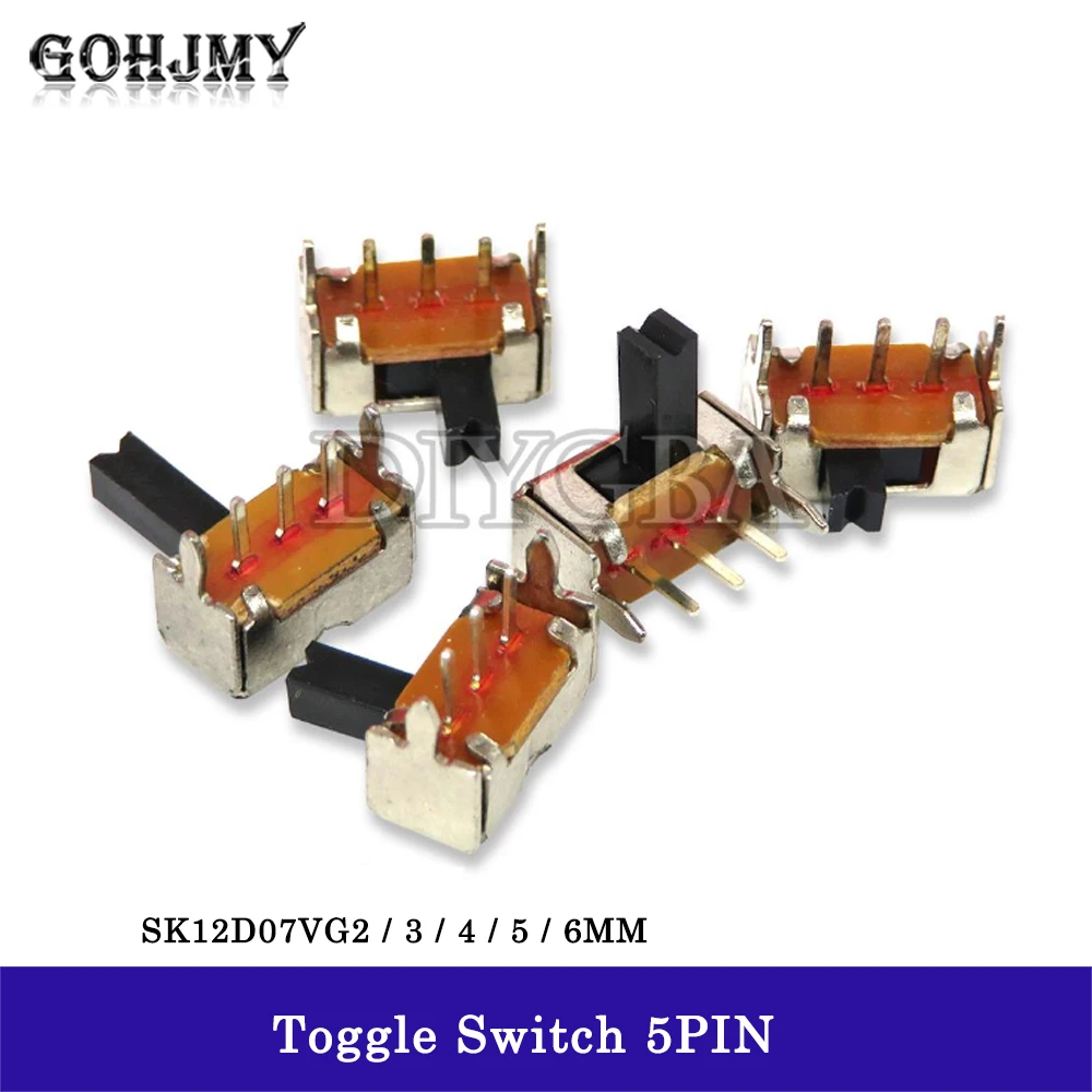 20pcs/lot SK12D07VG2 SK12D07VG3 SK12D07VG4 SK12D07VG5 SK12D07VG6 toggle switch 5PIN 1P2T