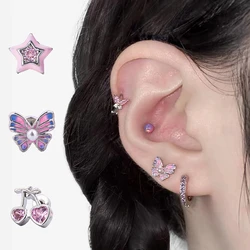 1 PCS New Fashion Gothic Style Cute Zircon Crystal Ear Bone Nail 316L Medical Titanium Steel Earrings for Women Y2K Punk Jewelry