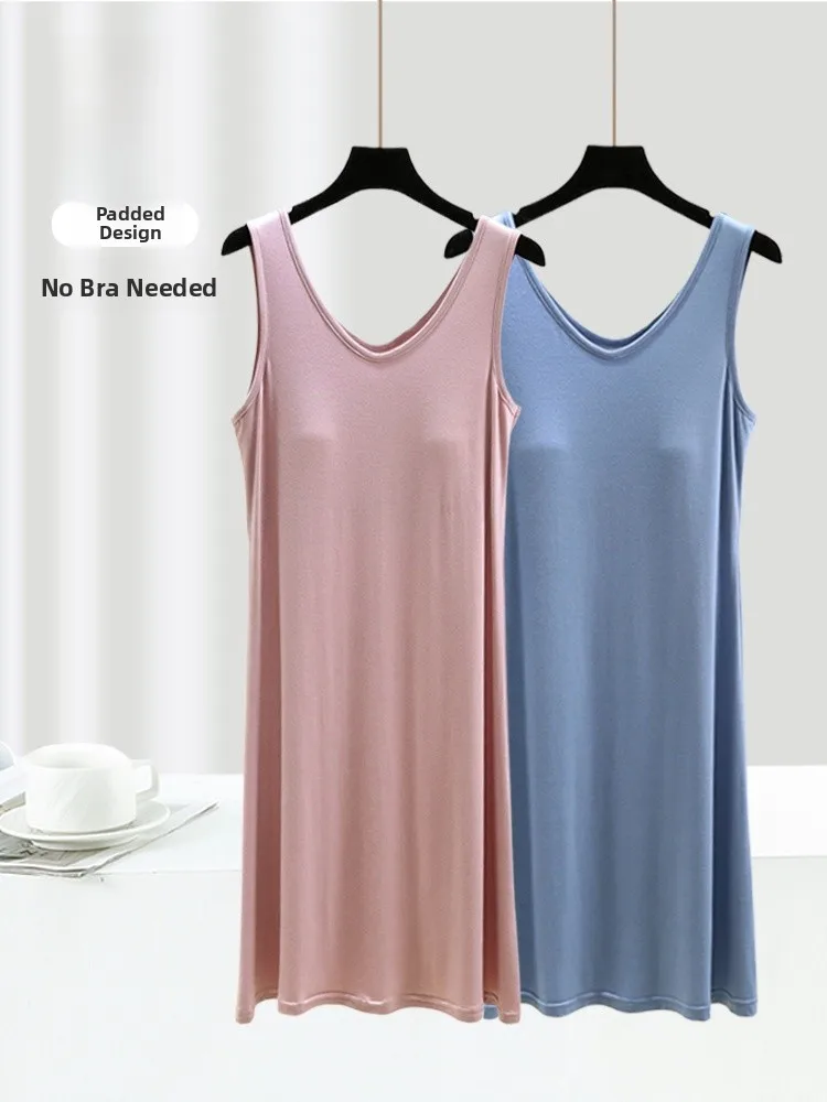 

Modale Vest Skirt Women's Summer V-neck Home Dress plus Size Slimming Home Sleepwear Outerwear Base Skirt