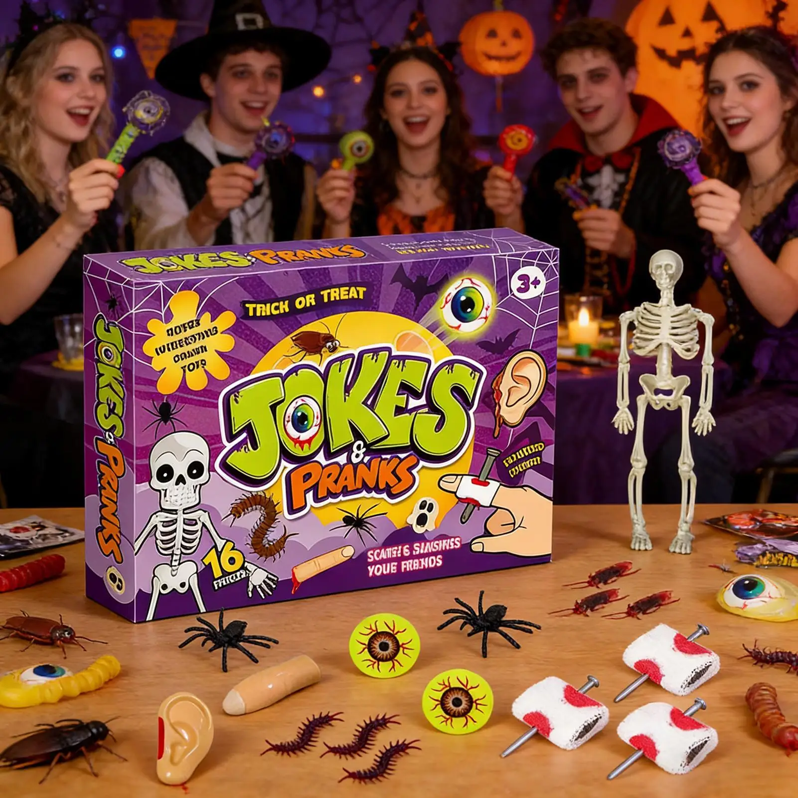 Ensemble de farces de blague, astuces de farces hilarantes, accessoires de blague pour poissons d'avril, Halloween, anniversaire, école, bureau, voyage, salle de classe