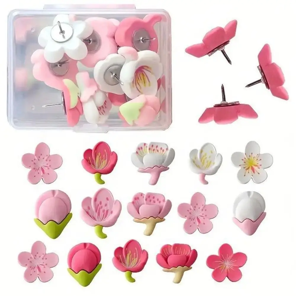 20/30Pcs Portable Creative Sakura Pushpins DIY 3D Pink Flower Push Pins Reusable Multifunctional Blackboard Push Pins Stationery