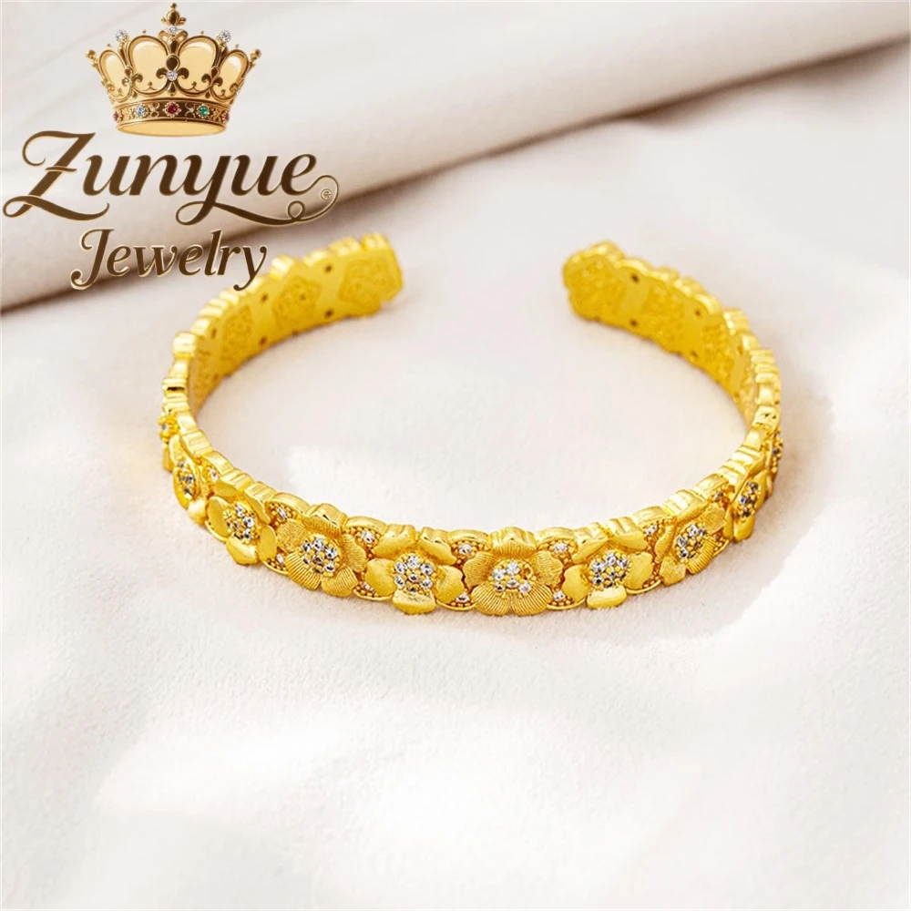 

Sand Gold Bracelet Light Luxury High-Level Feeling Flower Brocade Open Bracelets Fashion Jewelry Charms Exquisite Elegant Gift