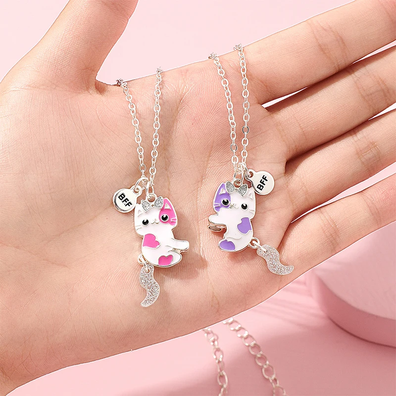 Qpeach 2Pack Heart Unicorn Bear Cat Pendant Best Friend Girl BFF Necklace of 2 for Besties Friendship Jewelry Gifts