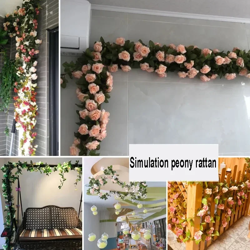 2.5M Artificial Peony Rattan Rose Flowers Rattan Peony String Wedding Party Holiday Garden Home Decoration