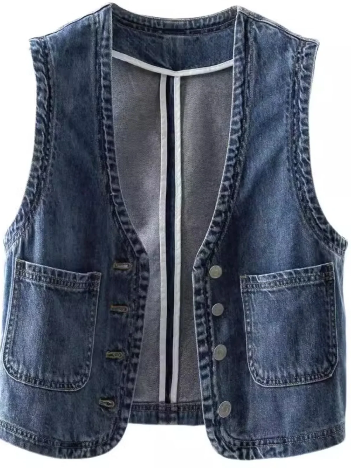 

Джинсовый жилет в японском стиле в стиле ретро, женский летний Гонконгский свободный повседневный винтажный жилет Jaet ort Length на одной пуговице