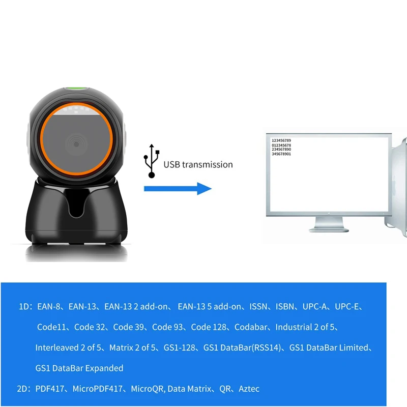 Desktop 1D 2D Barcode Scanner Supermarket Usb QR Code Reader with Automatic Sensing Data Matrix Cigarette Reading