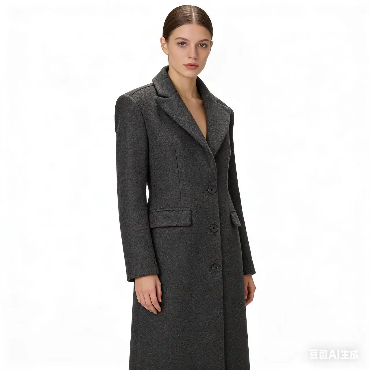 

KIDCRKJ Dark Grey Women Spring Woolen Jacker Lapel Collar Three Button Female Overcoat Temperament Long Shoulder Pads Lady Coat