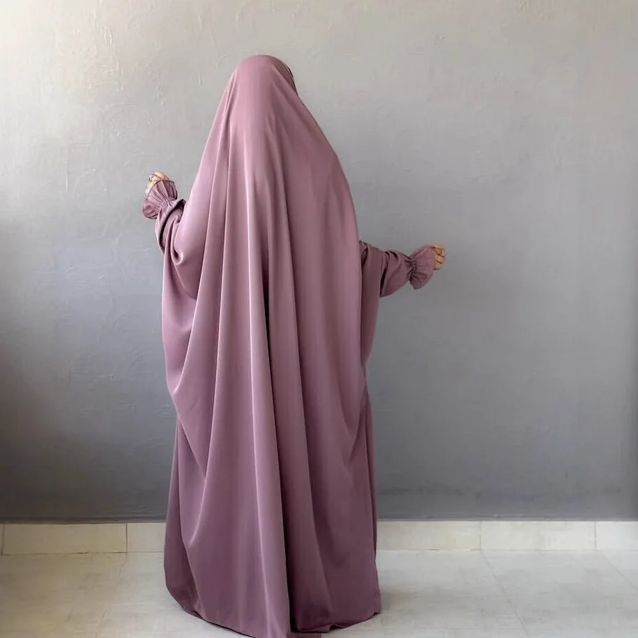 عباية إسلامية بغطاء للرأس وأكمام سموكينج قطعة واحدة فستان صلاة للنساء جلباب ملابس إسلامية دبي السعودية رداء أسود تركي متواضع #2