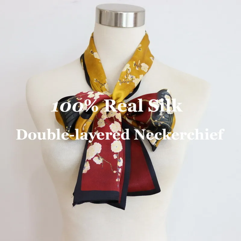 

Simple Striped Narrow Neckerchief Double Layer Hairband Silk Scarf 100% Real Silk Neckerchief Elegant Bandana Hijab Ribbon Tie