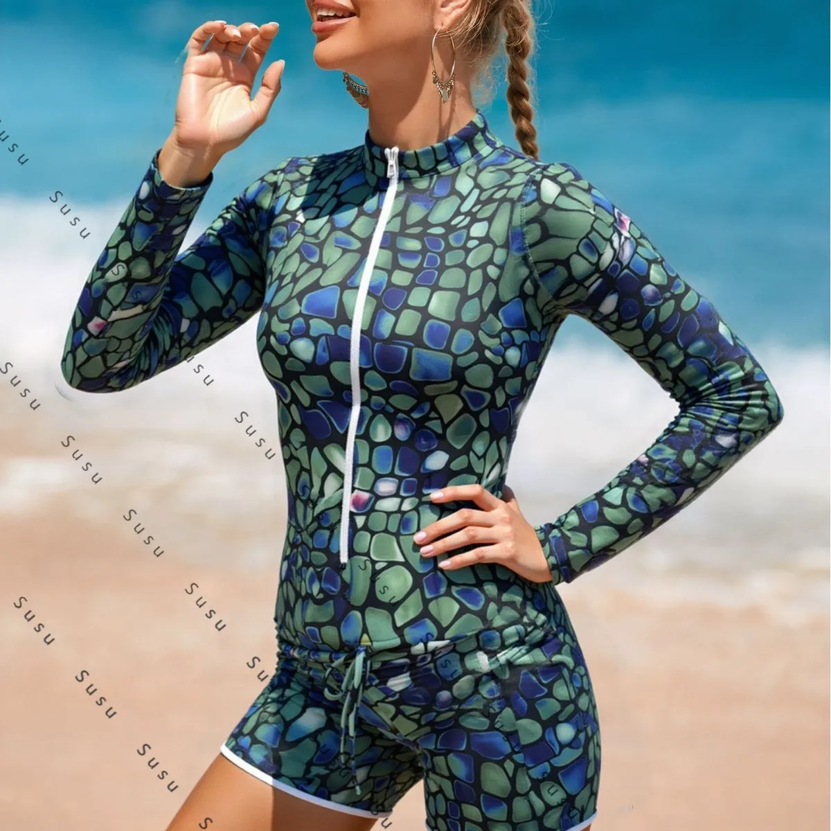 

Smart UPF солнцезащитный купальник женский европейский и американский внешнеторговый сетчатый цельный русский купальник с длинными рукавами женский ne