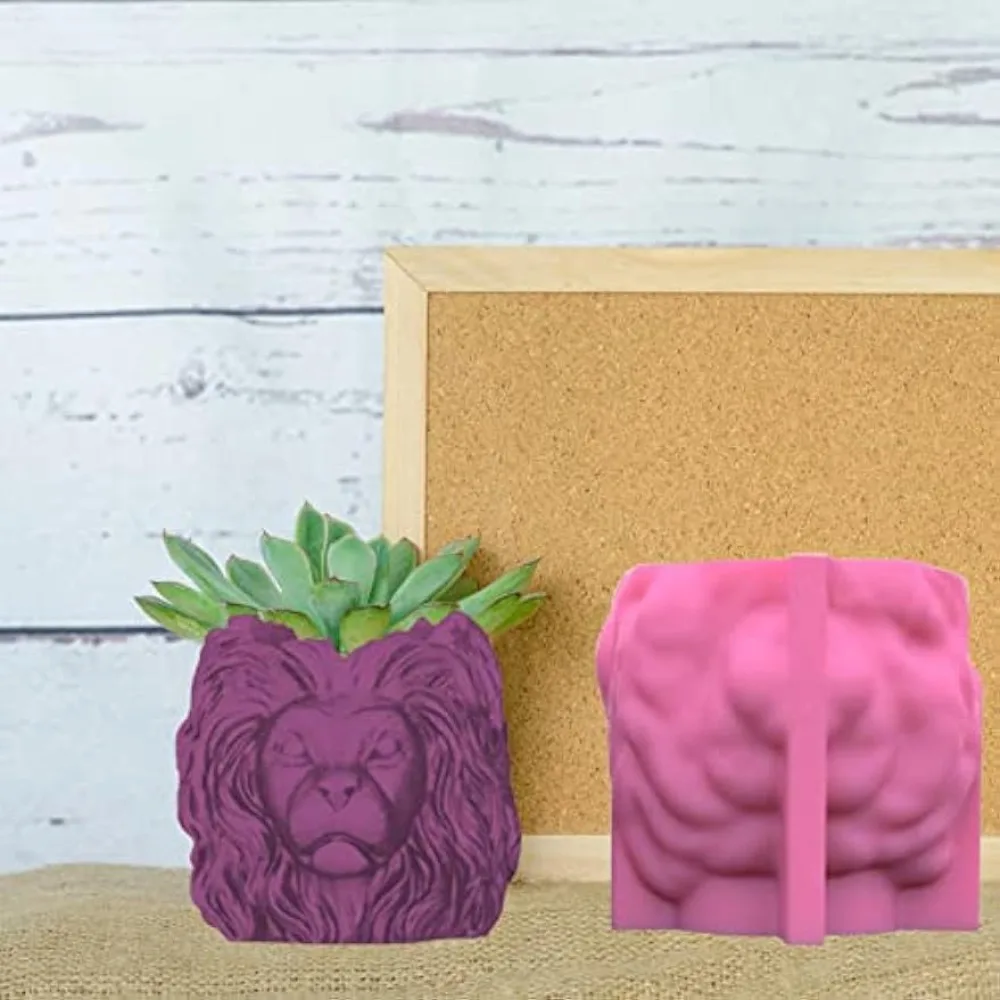 Lion Head Shape Flower Pot Silicone Molds DIY Handmade Succulent Plant Pot Clay Cement Pen Holder Home Decoration Mold