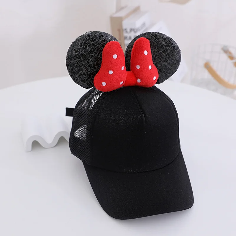 Disney Children Mesh Hat Cute Minnie Ear Bow Sunscreen Baseball Hats for Girls Summer Outdoor Sun Protection Visor Hat Gifts