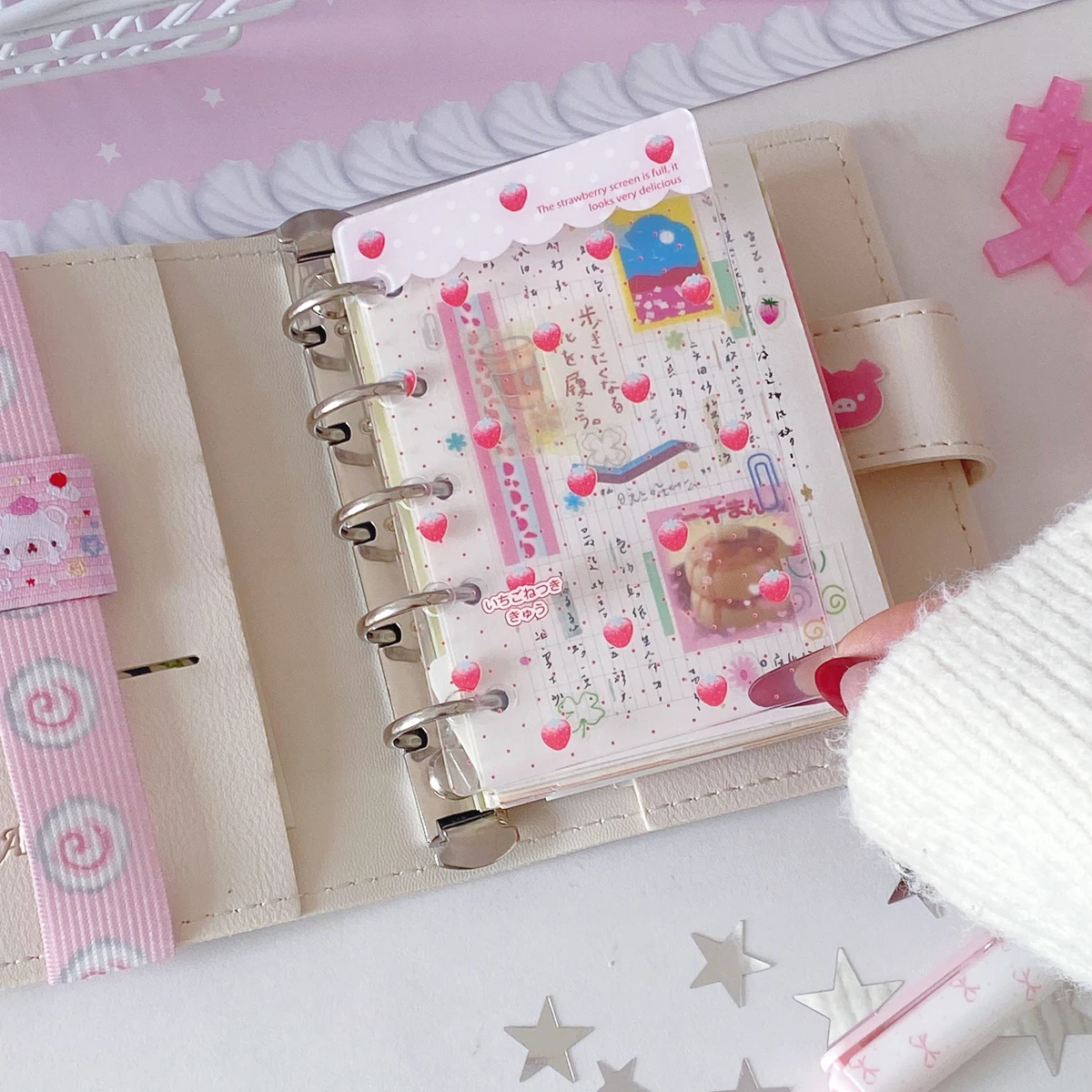 

Милые акриловые разделители для страниц Kawaii Strawberry M5 A7 A6, розовые декоративные вкладыши для скрапбукинга, рукоделия и альбомов