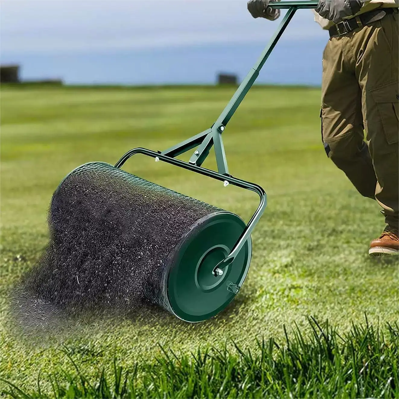 Spreader Roller Peat Moss Spreader For Planting, Seeding, Durable Lightweight Metal Mesh Spreader For Lawn