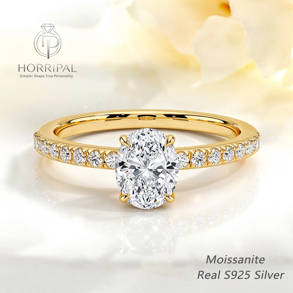 HORRIPAL 1-8CT ovaler Moissanit-Verlobungsring für Damen, S925-Sterlingsilber, 18 Karat vergoldet, Diamant-Eheringe, Schmuck