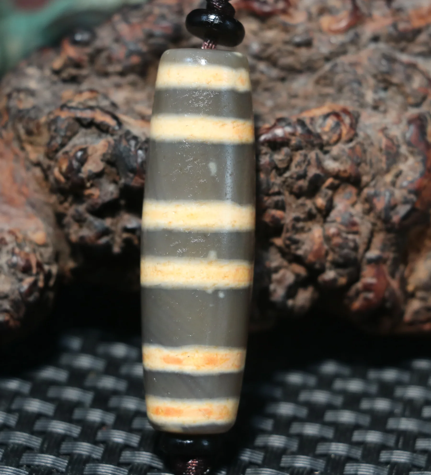 Healing Energy Tibetan Old Agate Line Type Healer Medicine dZi Bead Pendant Amulet Timestown UPD230201a14